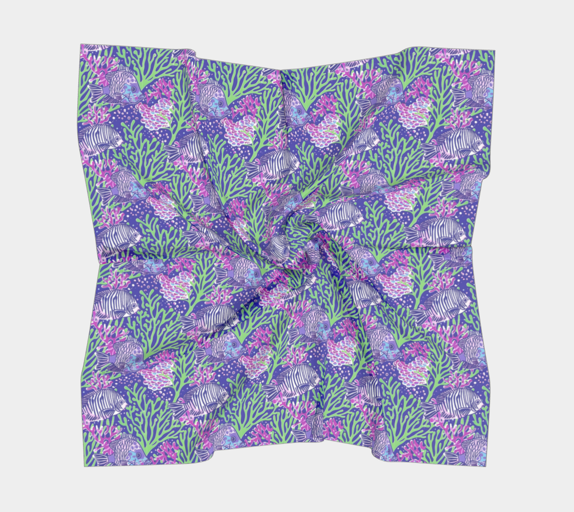 Fish in Green Coral Square Scarf