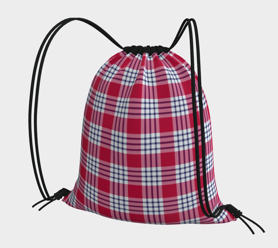 Red and Blue Plaid Drawstring Bag