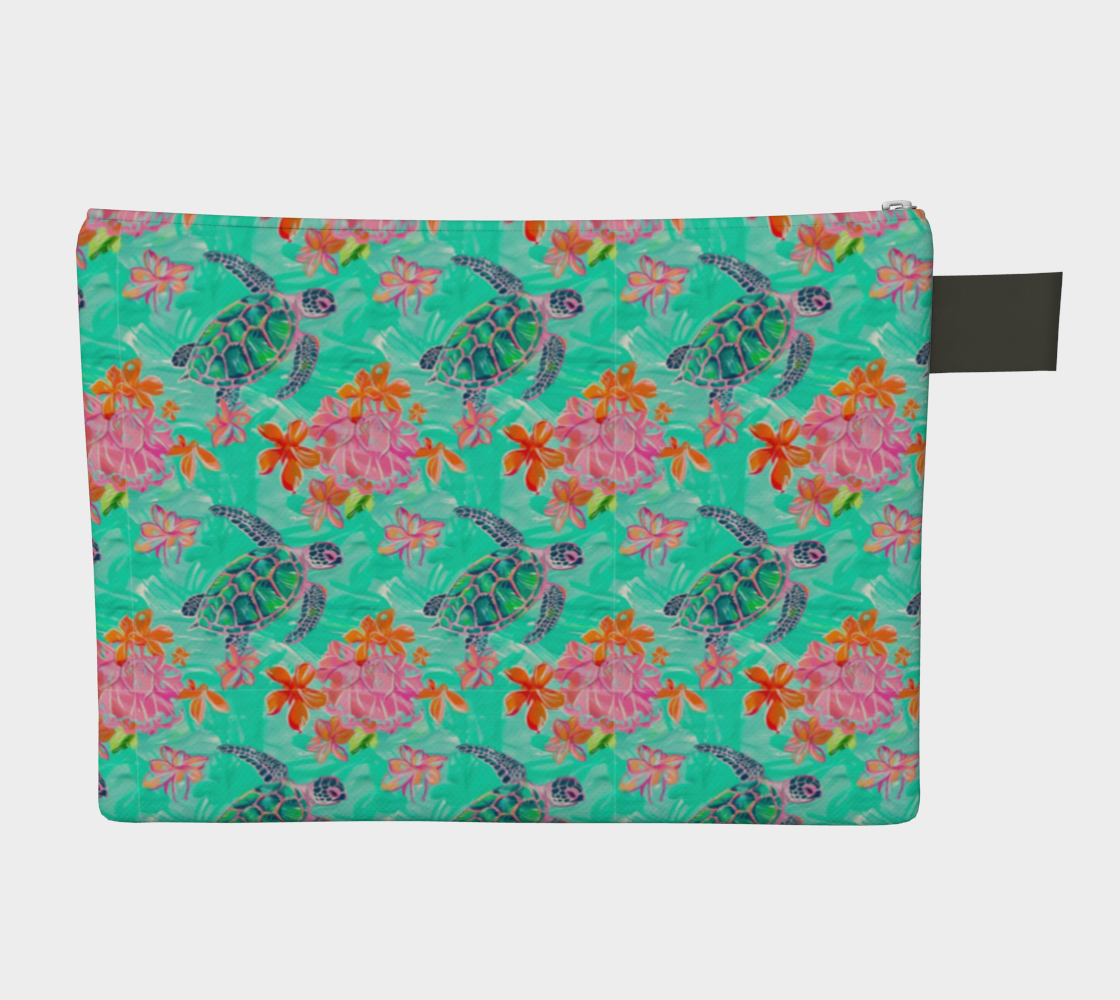 Turtles and Flowers Vegan Leather Make Up Bag