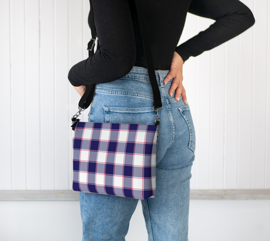 Blue w Red Vegan Leather Crossbody Purse