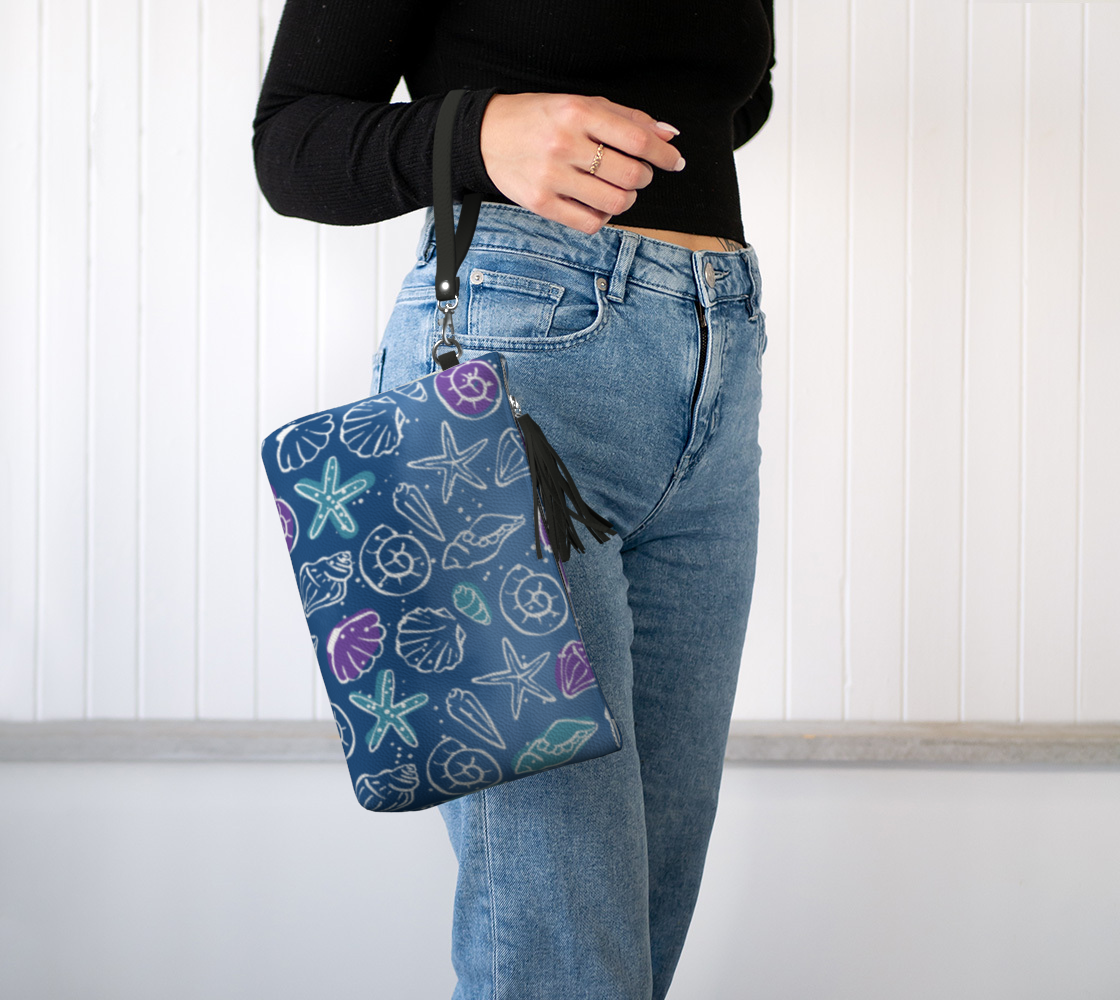 Blue Shells Vegan Leather Crossbody Purse
