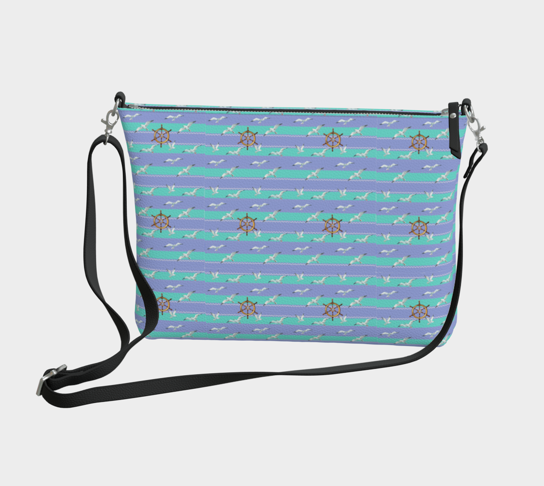 Blue/Lavender Stripes Vegan Leather Crossbody Purse