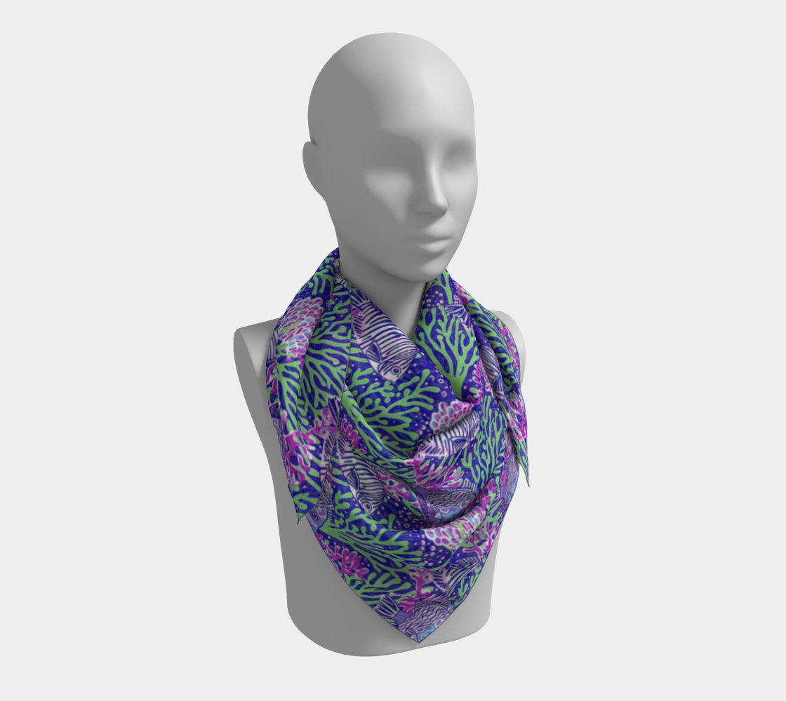 Fish in Green Coral Square Scarf