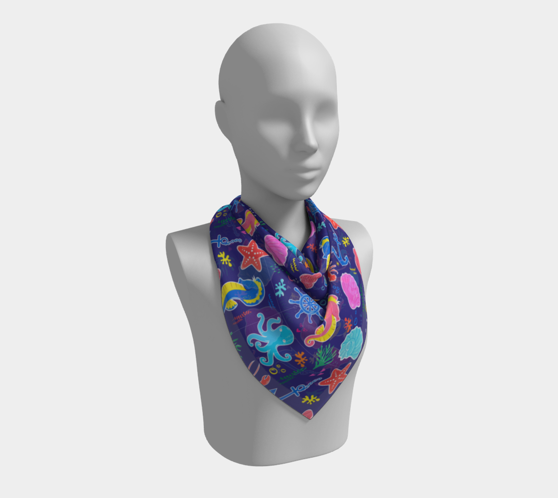 Royal Blue Under the Sea Square Scarf 171