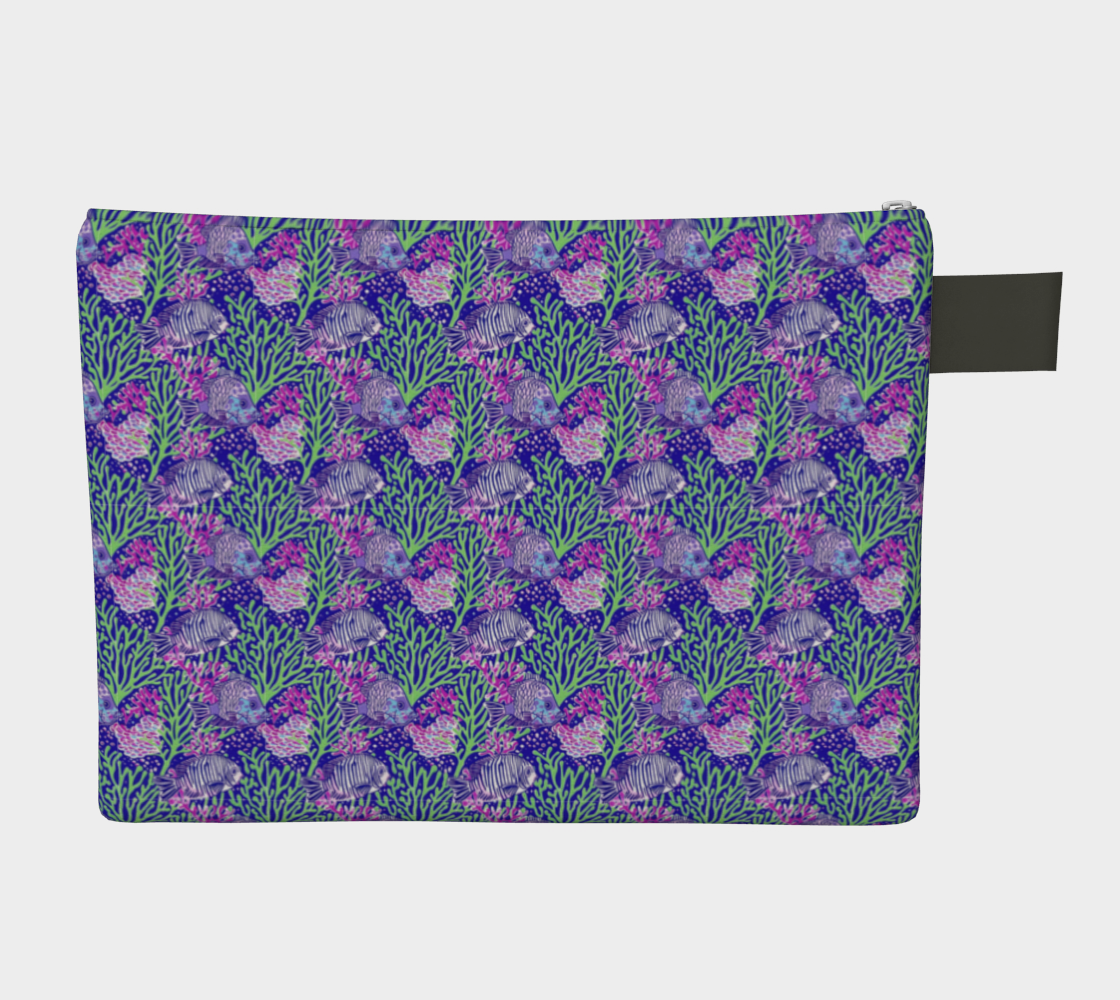 Fish in Green Coral Vegan Leather Makeup Bag