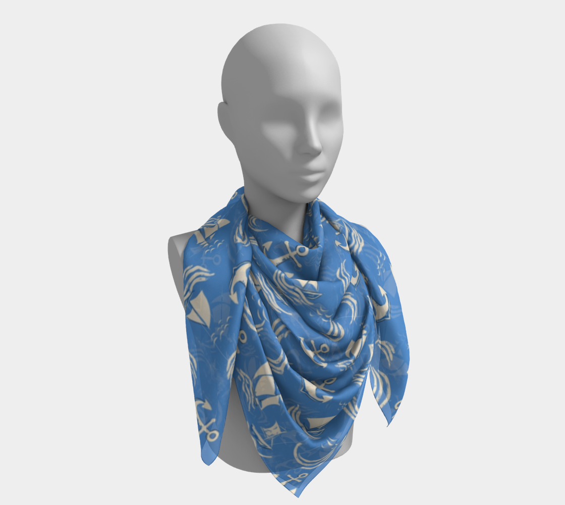 Blue Water with Cream Nautical Elements Square Scarf