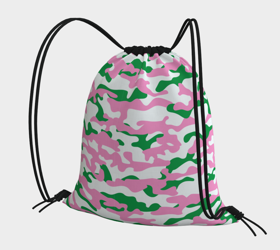 Pink Green Camo Drawstring bag
