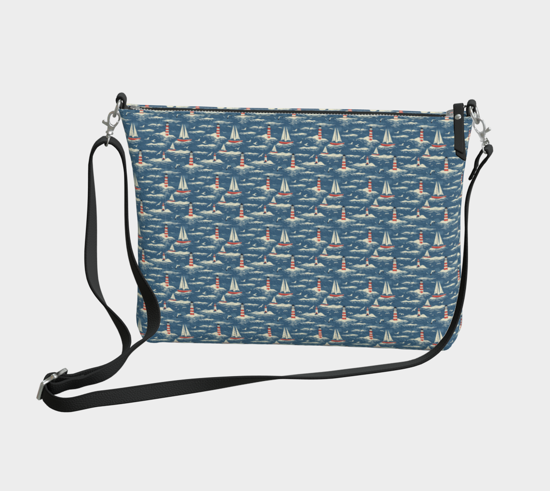 Blue, White, Red Sailboat Vegan Leather Crossbody Purse