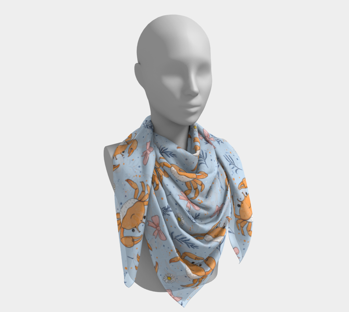 Blue with Crabs and Bows 212 Square Scarf
