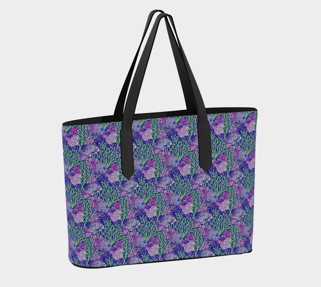 Fish in Green Coral Vegan Leather Tote Bag