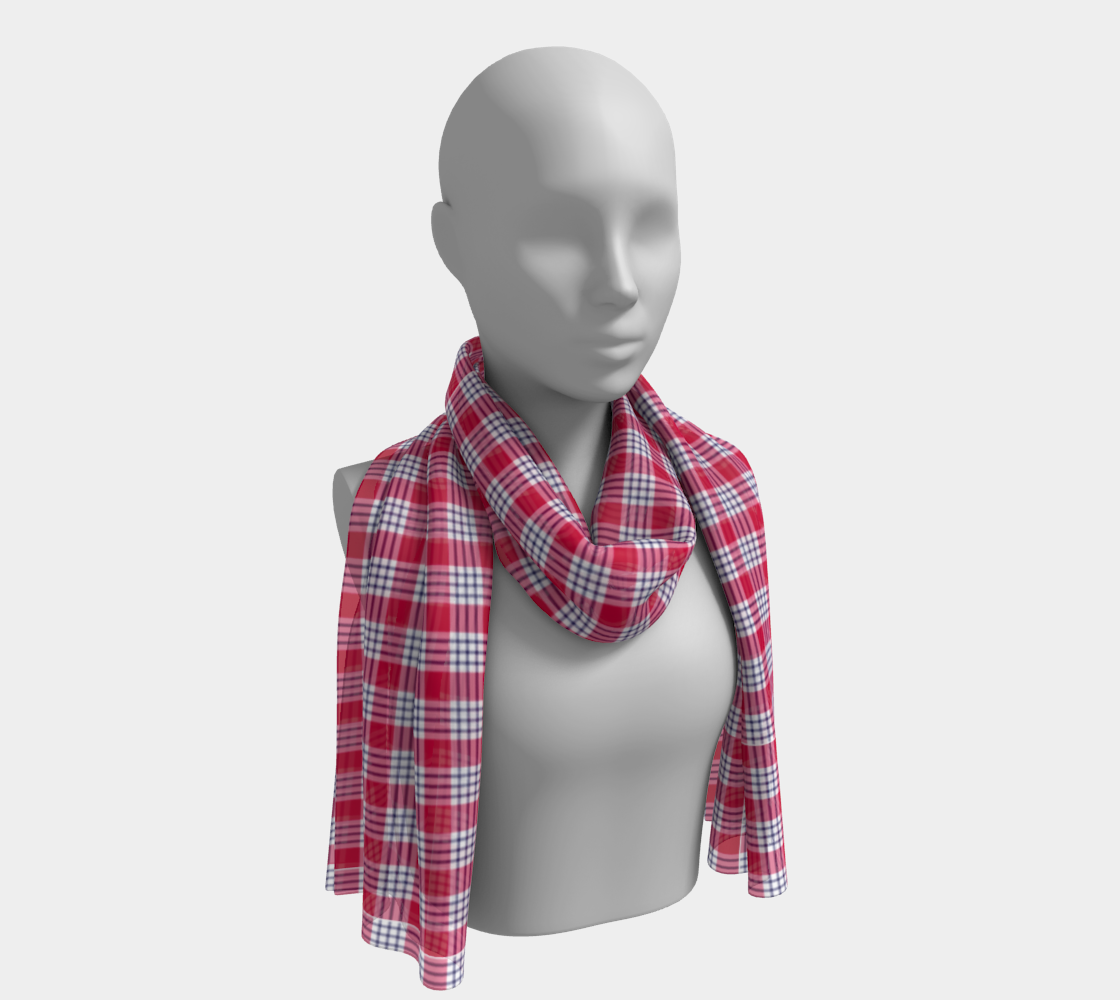 Red and Blue Plaid Long Scarf