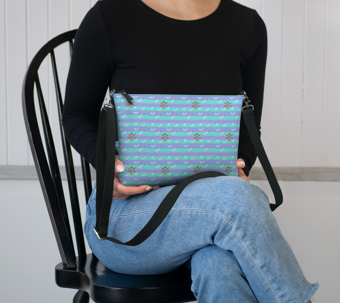 Blue/Lavender Stripes Vegan Leather Crossbody Purse