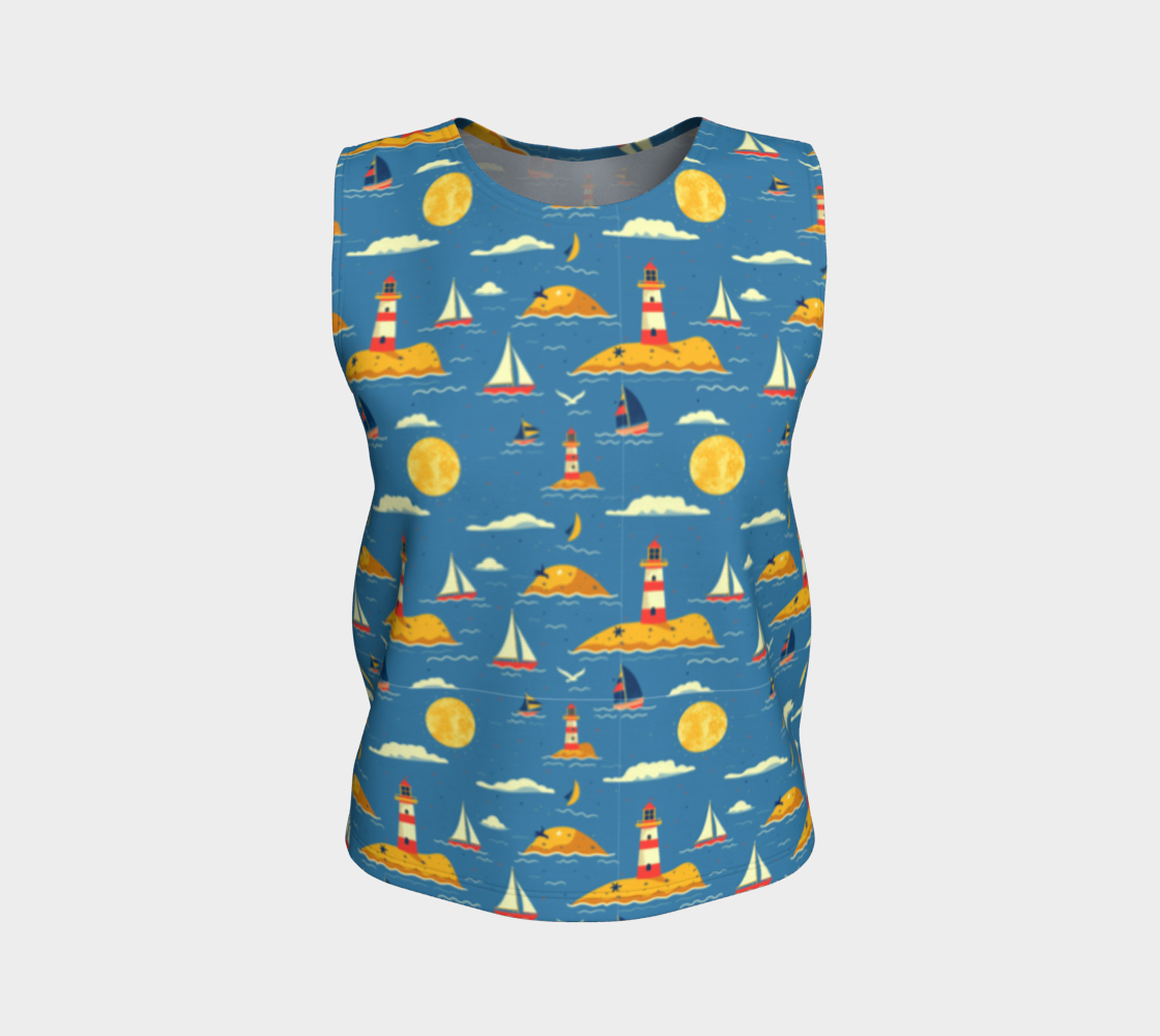 Blue Bag with Lighthouse and Sun on Land Loose Tank Top