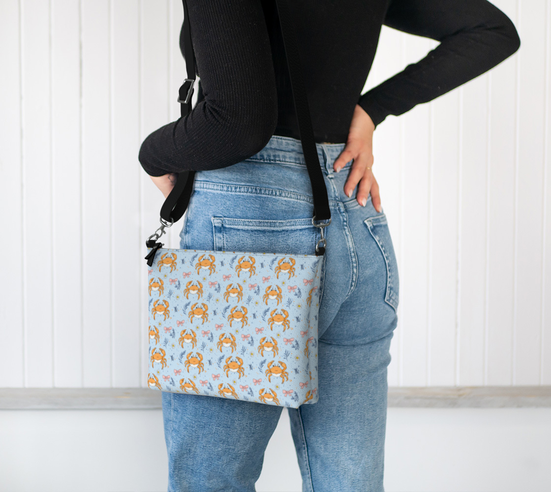 Blue with Crabs and Bows 1575 Vegan Leather Crossbody Purse