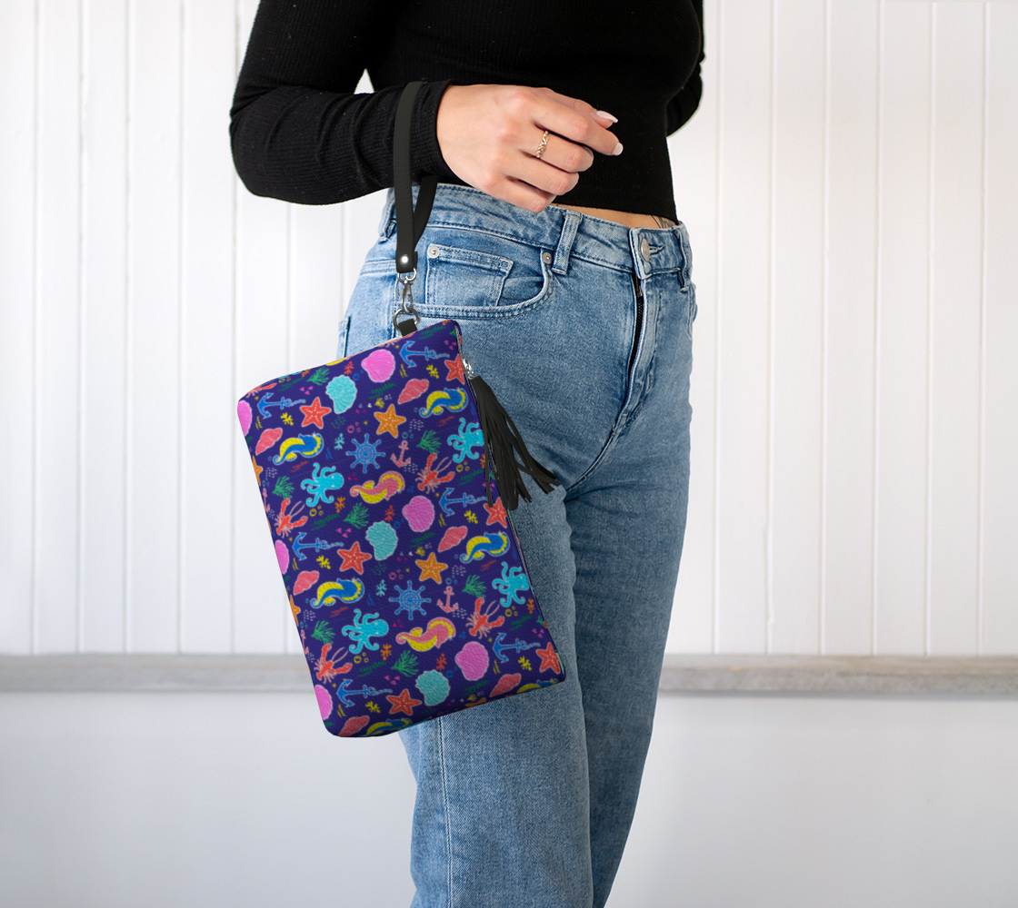 Royal Blue Under the Sea Vegan Leather Crossbody Purse 939