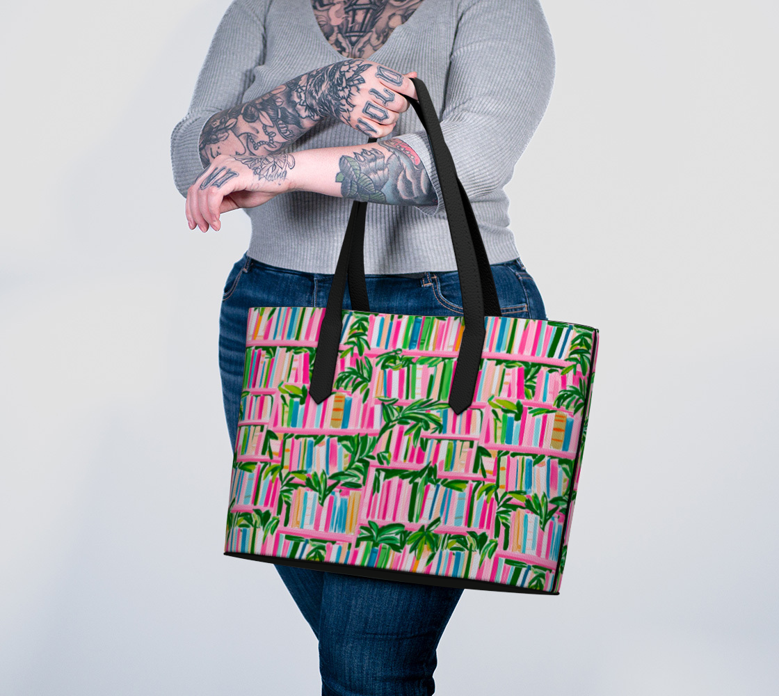 Pink Book Case Vegan Leather Tote