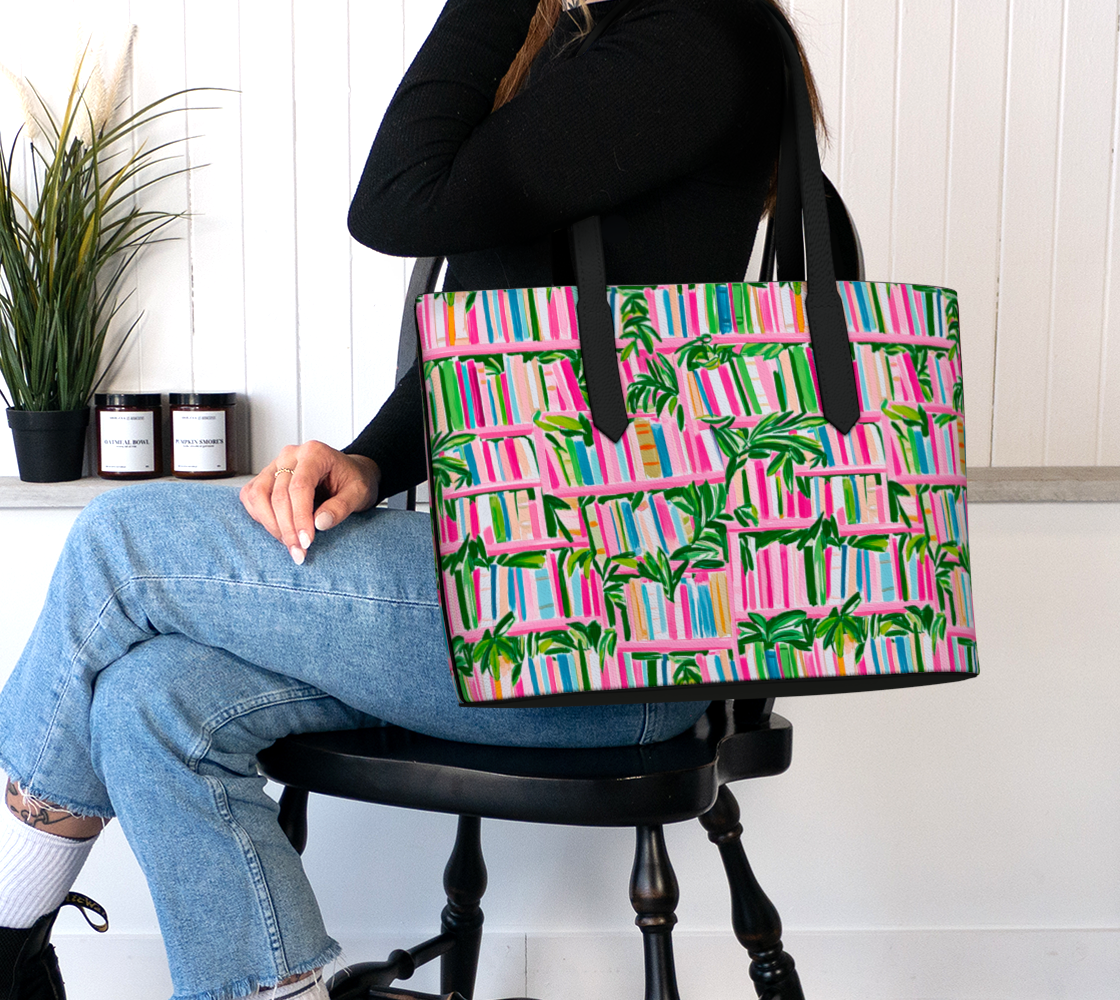 Pink Book Case Vegan Leather Tote