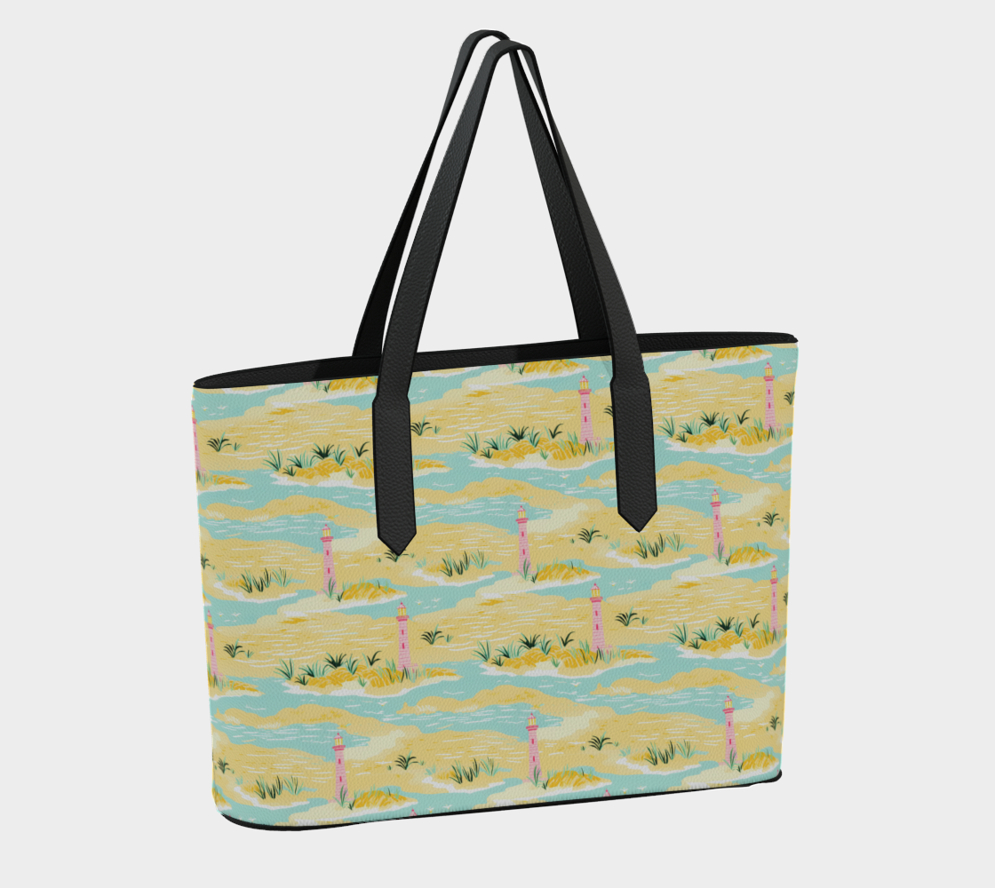Lighthouse Land and Water Vegan Leather Tote Bag