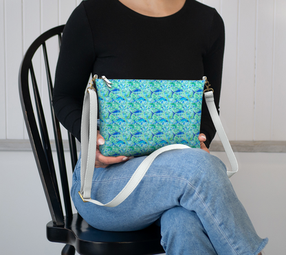 1888 adjusted blue fish vegan leather crossbody purse