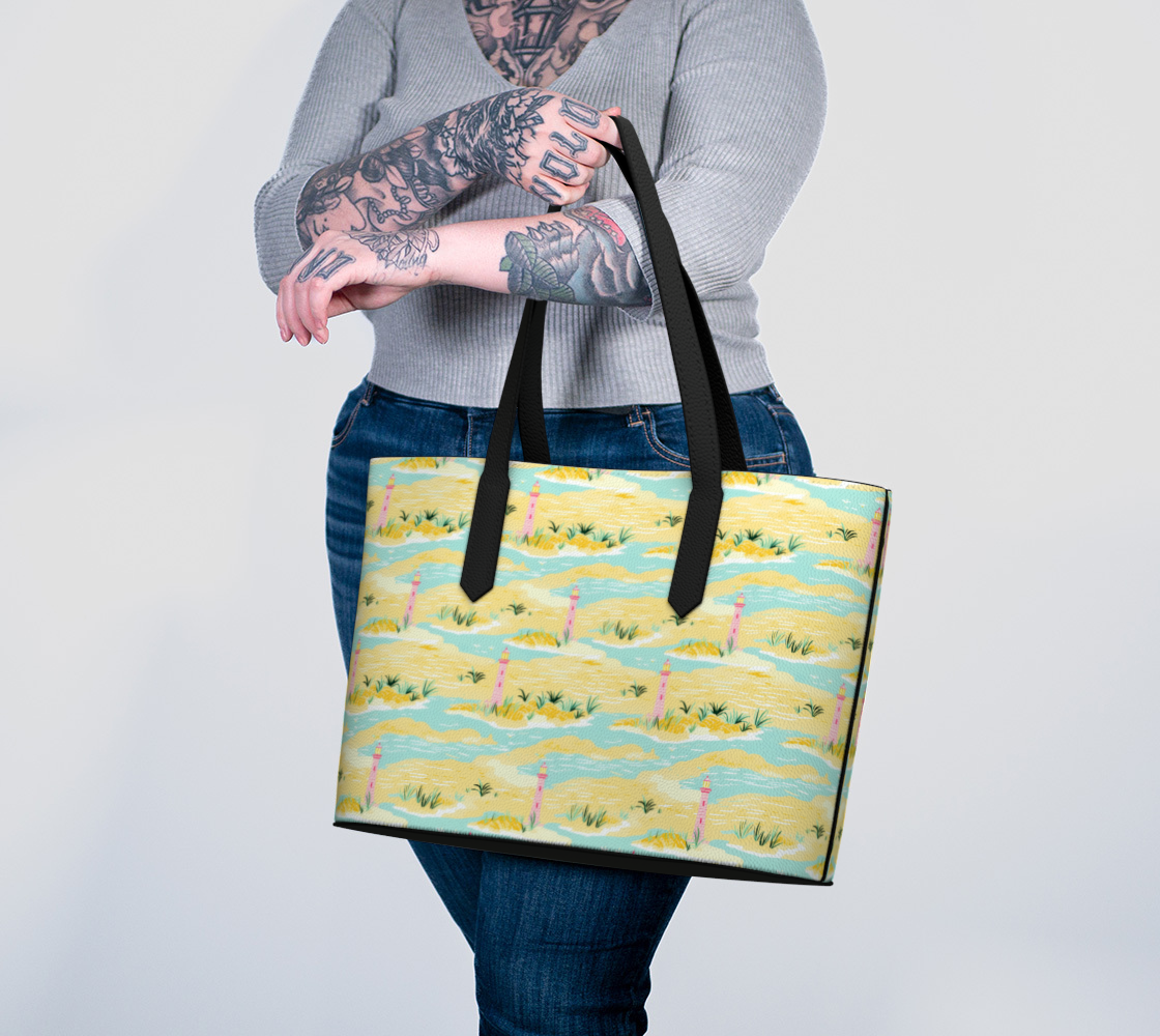 Lighthouse Land and Water Vegan Leather Tote Bag