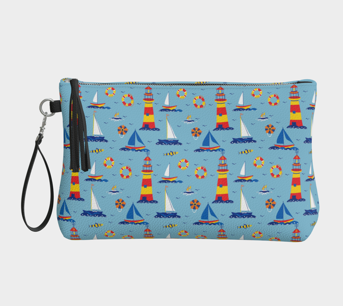Cute Lighthouse Ocean Scene Vegan Leather Clutch Purse