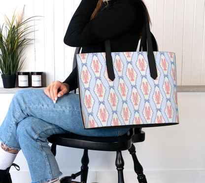 Lobster Pink Blue Vegan Leather Tote