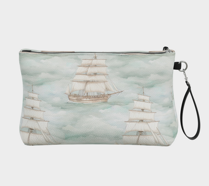 532,  Watercolor Ship Vegan Leather Crossover Purse