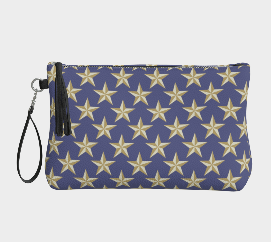 Gold Star on Blue Vegan Leather Makeup Bag