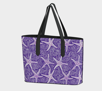 Purple Starfish Vegan Leather Tote Bag