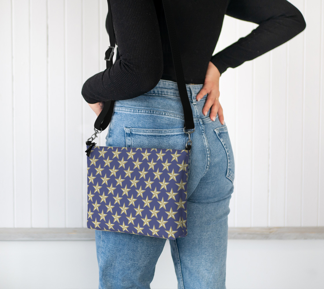 Gold Star on Blue Vegan Leather Crossbody Purse