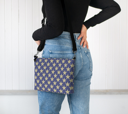 Gold Star on Blue Vegan Leather Crossbody Purse