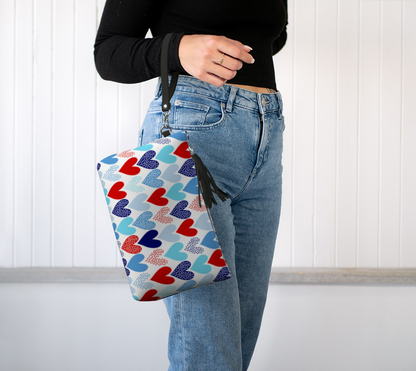 Nautical Hearts Leather Makeup Bag
