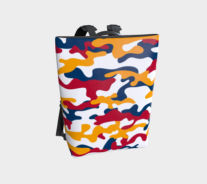 Blk back Red, Yellow, Green Camo 423  VEGAN LEATHER TOTE BAG 1966 BETTER