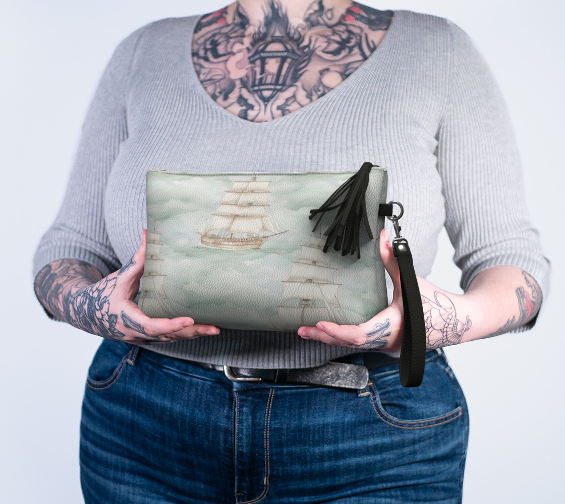 532,  Watercolor Ship Vegan Leather Crossover Purse
