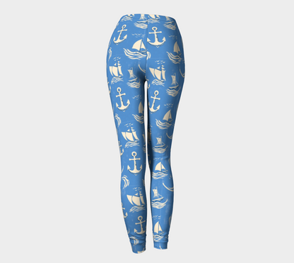 Blue Water with Cream Nautical Elements Leggings