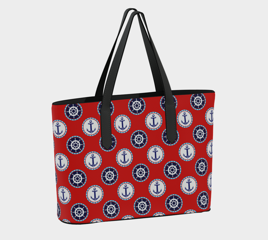 Red with circles Vegan Leather Tote Bag