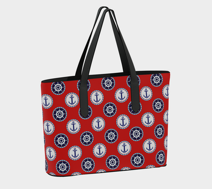 Red with circles Vegan Leather Tote Bag