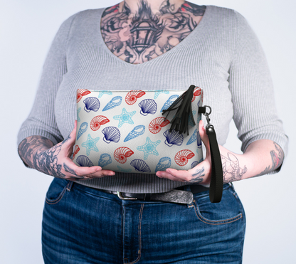 Red and Blue Shells Vegan Leather Crossbody Purse