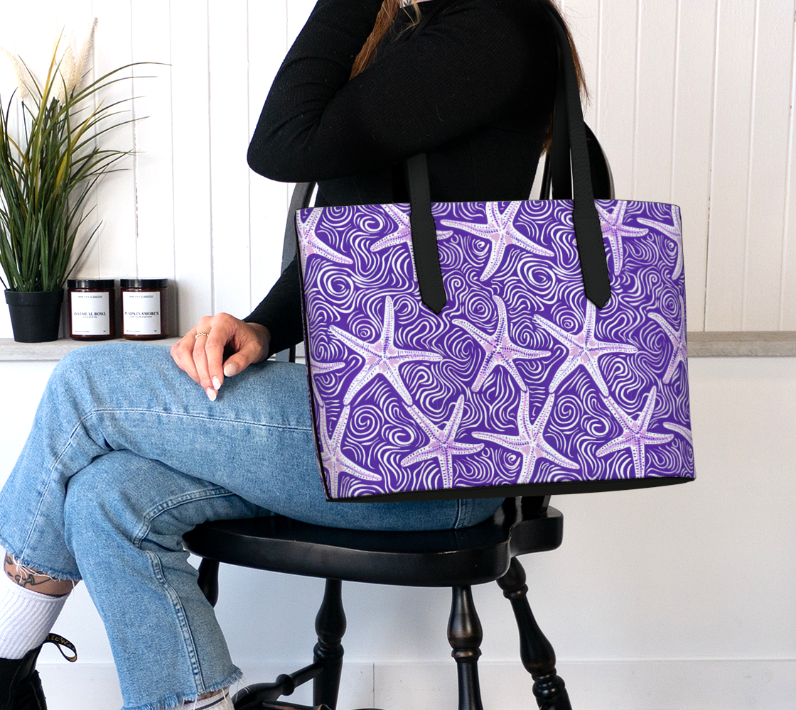 Purple Starfish Vegan Leather Tote Bag