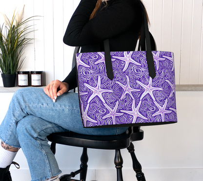 Purple Starfish Vegan Leather Tote Bag