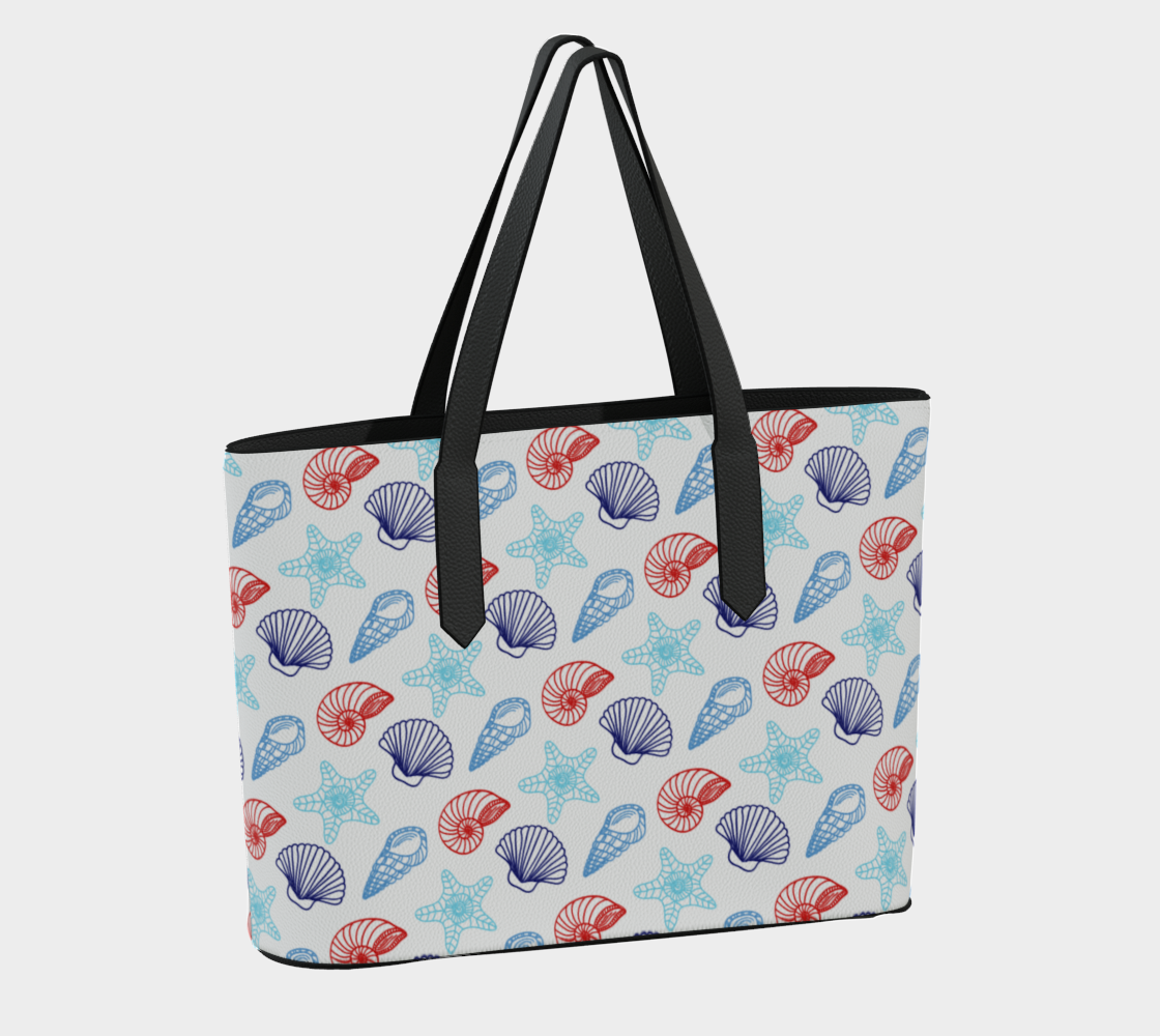 Red and Blue Shells Vegan Leather Tote