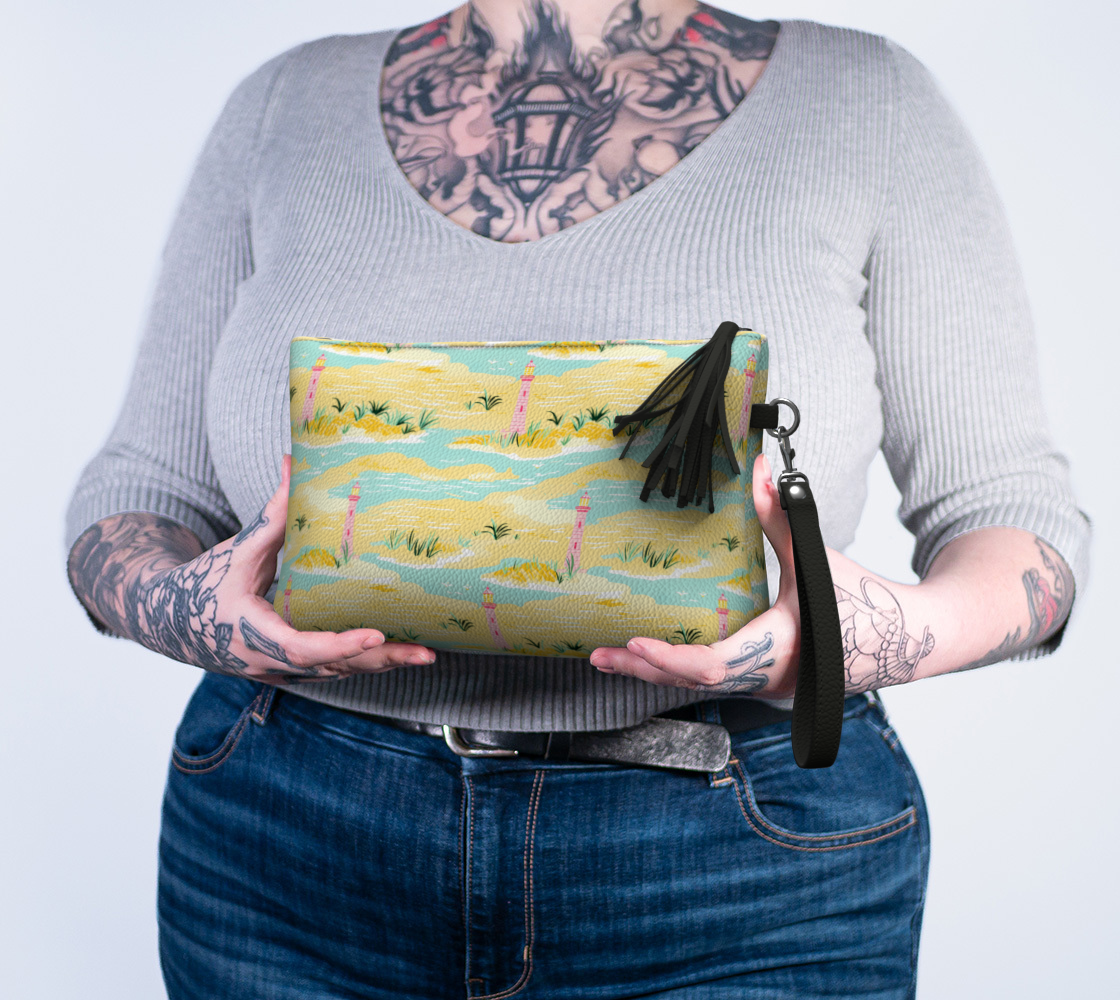 Lighthouse Land and Water Vegan Leather Makeup Bag