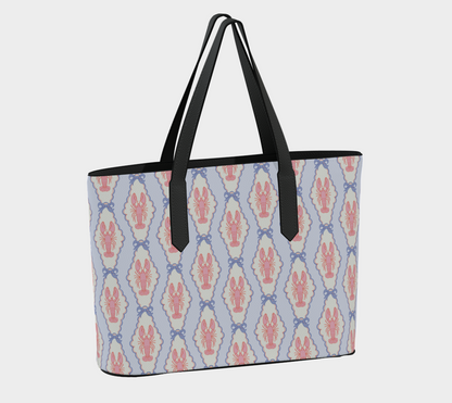 Lobster Pink Blue Vegan Leather Tote