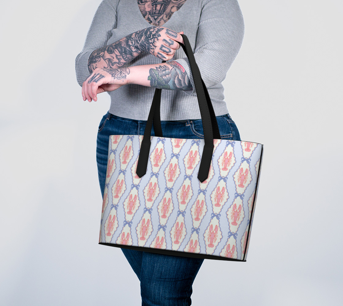 Lobster Pink Blue Vegan Leather Tote