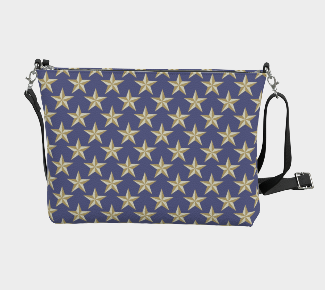 Gold Star on Blue Vegan Leather Crossbody Purse