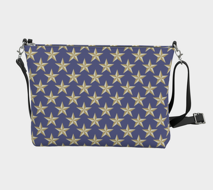 Gold Star on Blue Vegan Leather Crossbody Purse
