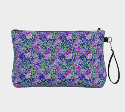 Fish in Green Coral Vegan Leather Makeup Bag