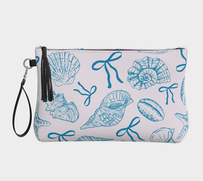 Summer Coquette Bow and Shells Vegan Leather Makeup Bag 350