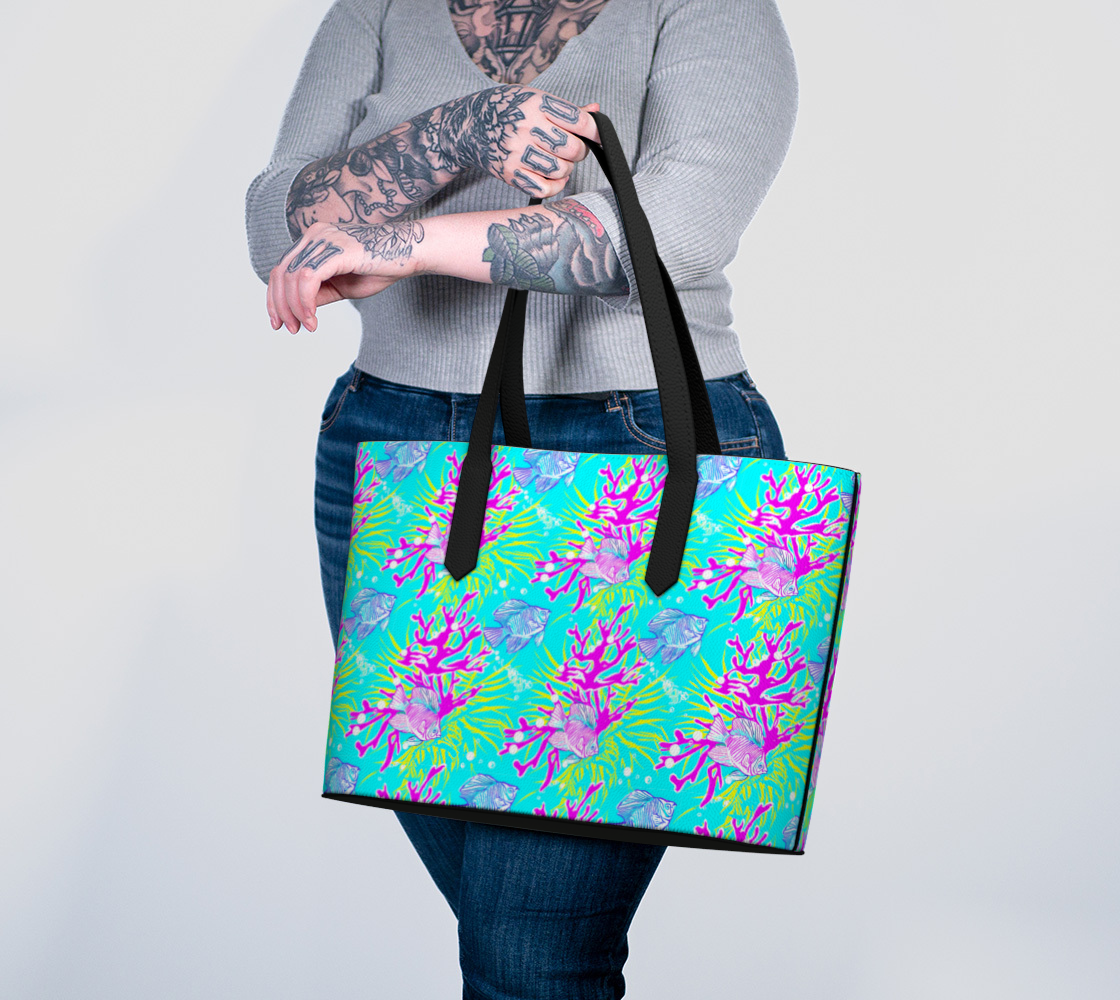 Fish and Coral Vegan Leather Tote Bag