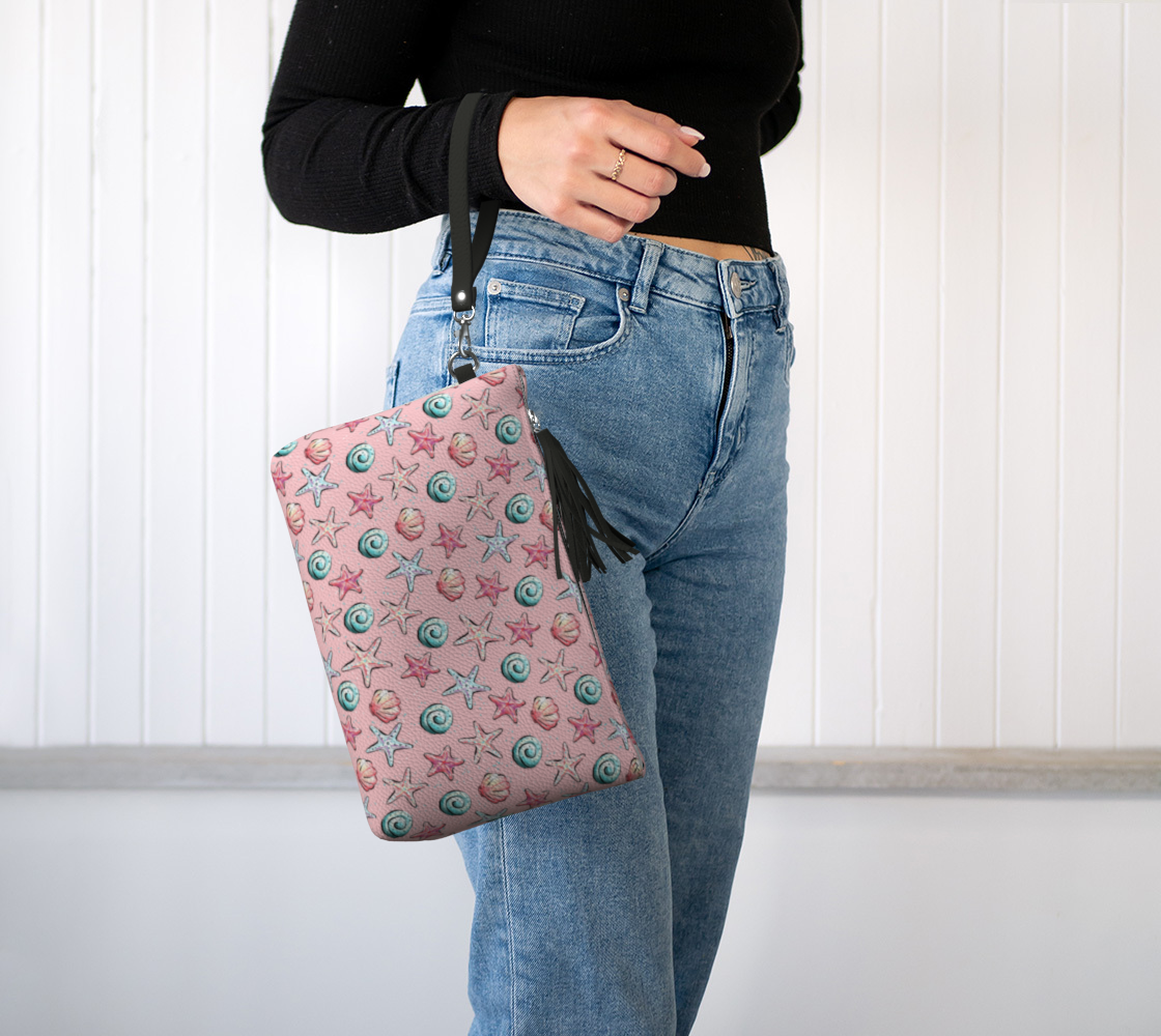 Pink Shells Vegan Leather Makeup Bag